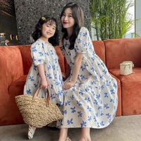 printed mother and daughter dress summer loose long skirt female girl family matching clothing family clothing baby clothes girl