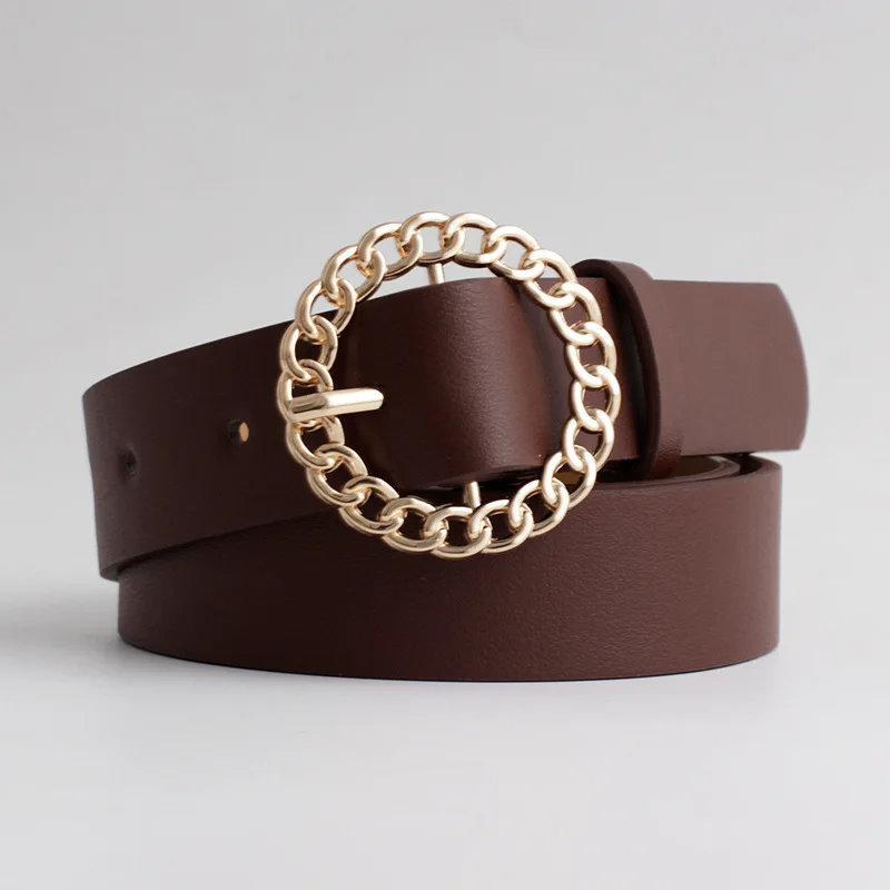 

2020 New Design Women's Hollow Out Round Buckle Belt Female Adjustable Pure Color Pu Leather Waistbelts Cloth Accessories