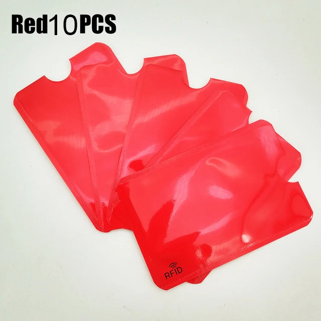 Red 10 pieces 10 шт. Анти Rfid Блокировка ридер Обложка для карт алюминиевая фольга кредитный держатель для карт Защита ID банковский Чехол для карт безопасная упаковка канцелярские принадлежности - Цвет: Red 10 pieces