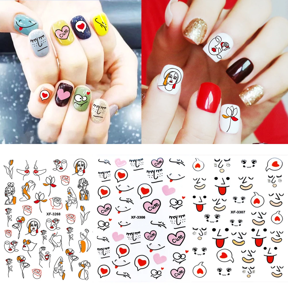 Смайлик 3D стикер для ногтей DIY мультяшный дизайн Фольга Модные женские