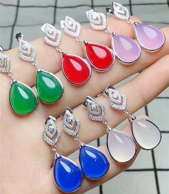 Женские короткие серьги из серебра s925 пробы с красным зеленым