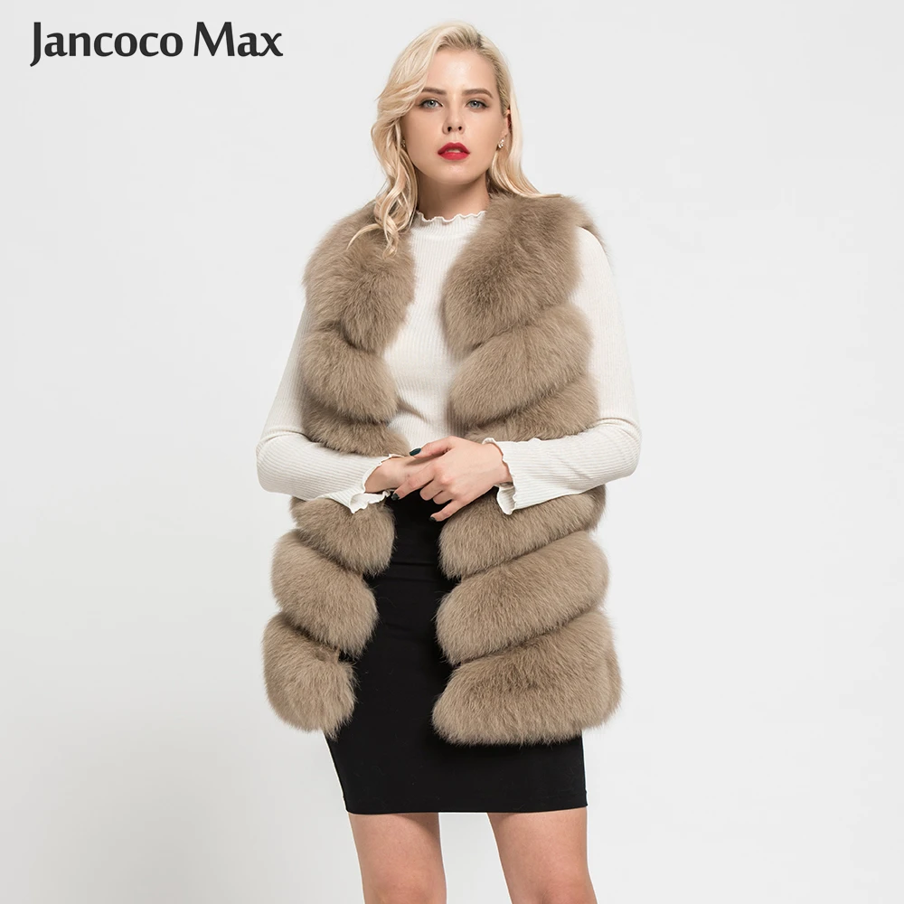 Jancoco Max, новинка, Длинный жилет из натурального Лисьего меха, Осень-зима, теплый, 6 рядов, жилет, женский, Повседневный, мягкий, жилет, высокое качество, S7167