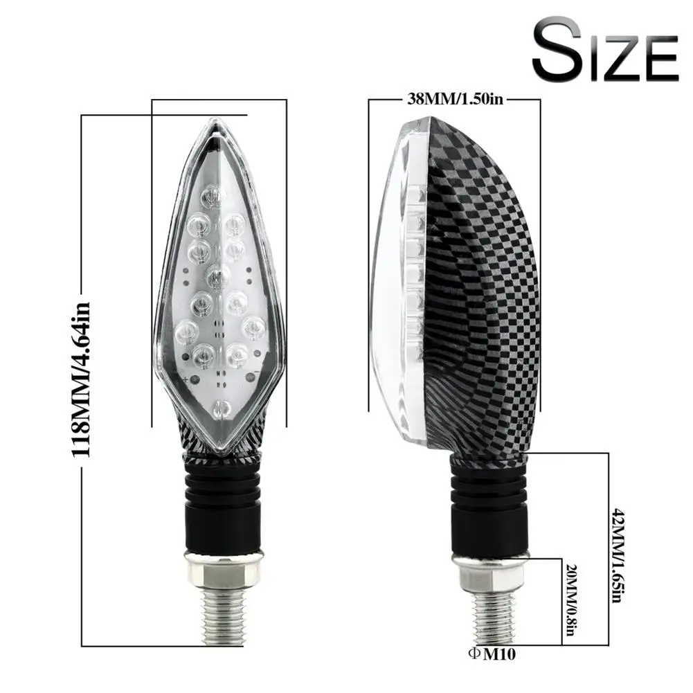 

16led Turn Signal Light Horizonal Large Replacement Lamp Street Car Shield Carbon Fiber Pattern Light