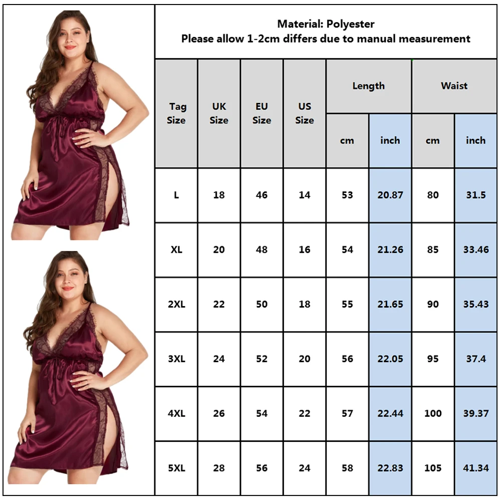 

5XL Plus Size Babydoll Underwear Lace Satin Lingerie Sleepwear Sexy Erotic Hot Lingerie lenceria Backless Underwear Mujer D30