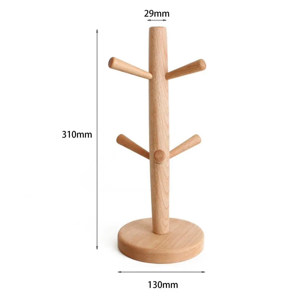 

Tree Shape Wood Coffee Tea Cup Storage Holder Stand Home Kitchen Mug Hanging Display Rack Drinkware Shelf with 6 Hooks