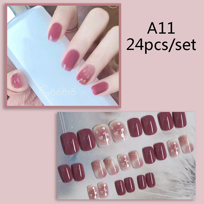 

12 Types Fashion Artificial Fake Nails Press on Full Cover Nails with Glue 24pcs
