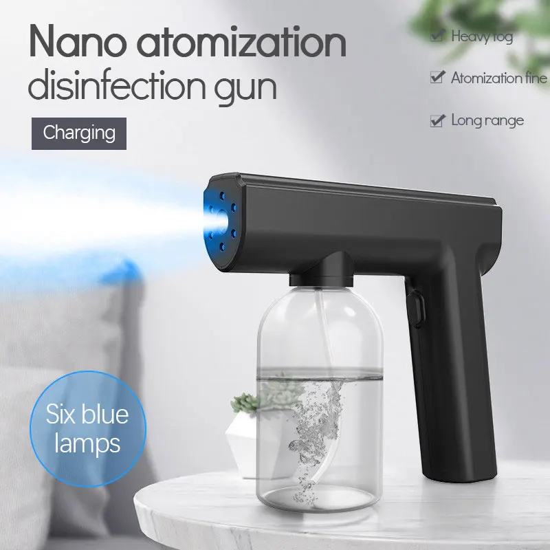 

300ML Portable Nano Electric Sterilizer Sprayers Atomization Disinfection Fog Machine USB Rechargeable Blue Light Spray Gun