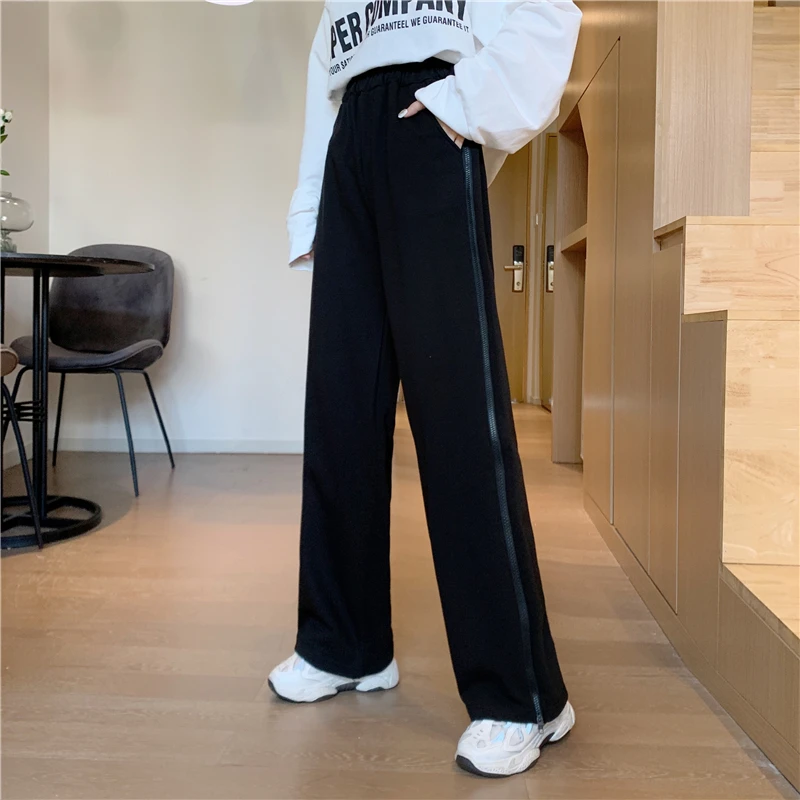 

Sister Fara New Spring Wide Leg Pants High Waist Woman's Jogger Winter Ankle-Length Pants Side Zipper Autumn Sports Trousers