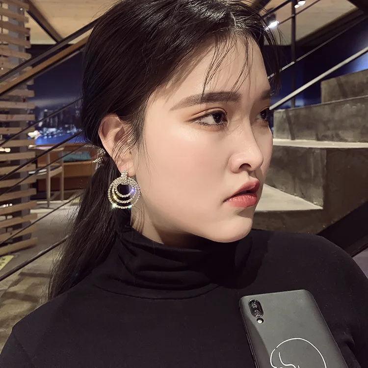 Модные Многослойные серьги-кольца с геометрическим рисунком блестящие