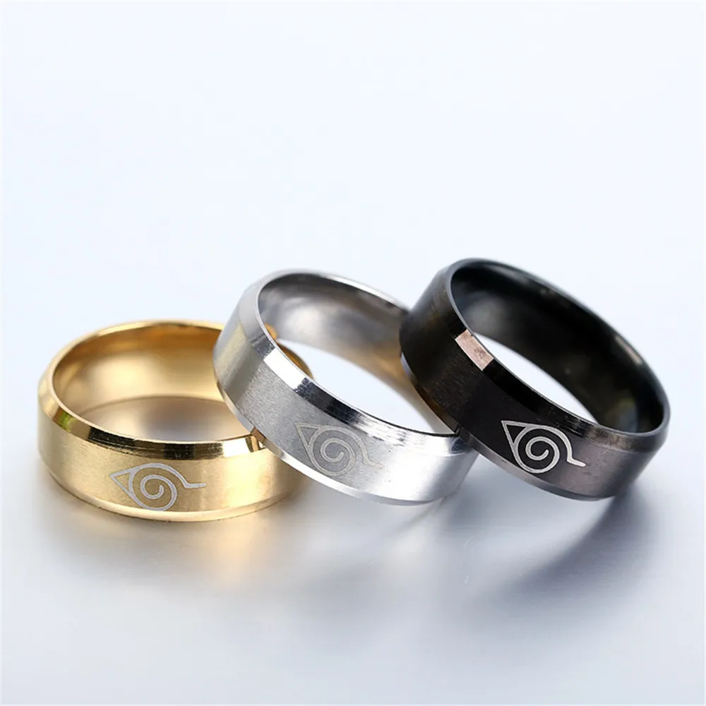 Наруто классическое кольцо из нержавеющей стали черное кино окружающее Cos Кольцо