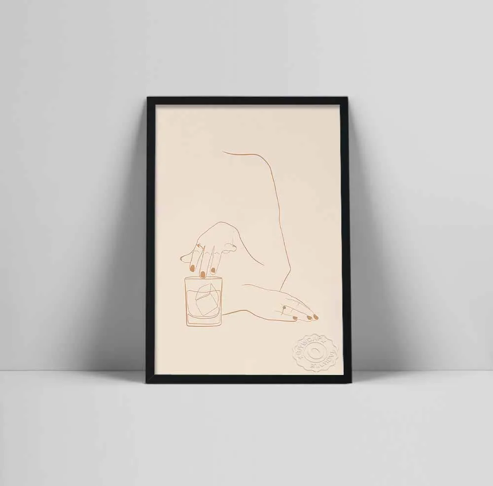 

Whiskey Girl Art Print | Gift For Whiskey Lover | Women Who Love Bourbon Art | Minimal Whiskey Wall Print | Old Fashioneutral To