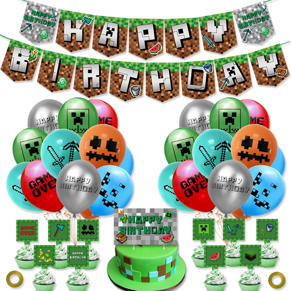 

1 Set Happy Birthday Banners Cake Insert Balloon Combination Game Child Boy Gender Reveal Get Together Party Decoration Supplies