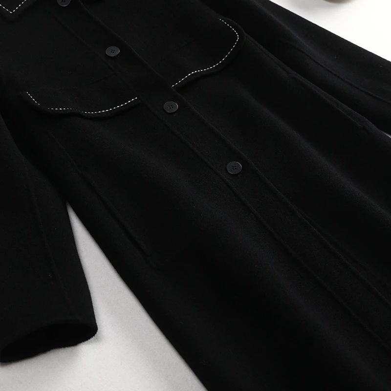 

Large Size Female Black Mid-length Woolen Coat 2020 New Fat Sister Mm Fashionable Loose Slim Coats & Jackets Wool & Blends