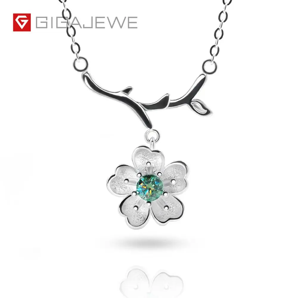 GIGAJEWE 0.3ct 4 мм зеленый круглый 18 К покрытый белым золотом 925 Серебряный Муассанит ожерелье с бриллиантами проверенные ювелирные изделия подарок для женщин и девочек