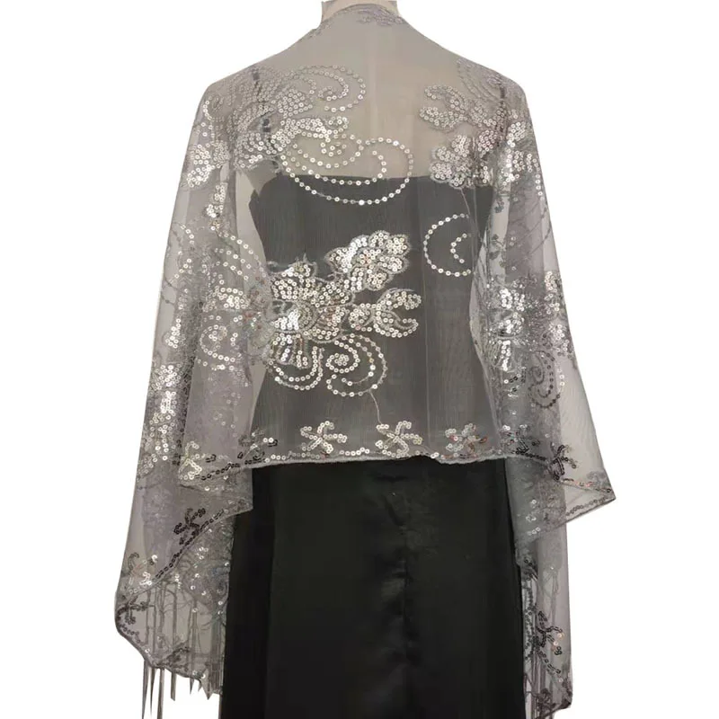 

Elegant Evening Dress Shawls Ladies Tassels Embroidery 200*58CM Sequins Decoration Handmade Bride Banquet Accessories Shawls