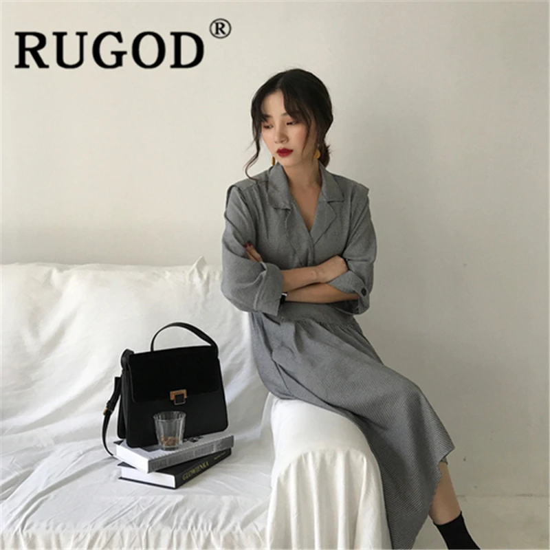 Женское винтажное платье RUGOD облегающее длинное плиссированное в клетку с