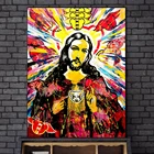Абстрактный граффити с изображением Иисуса на холсте Искусство граффити религия Холст Картина домашний декор для стен