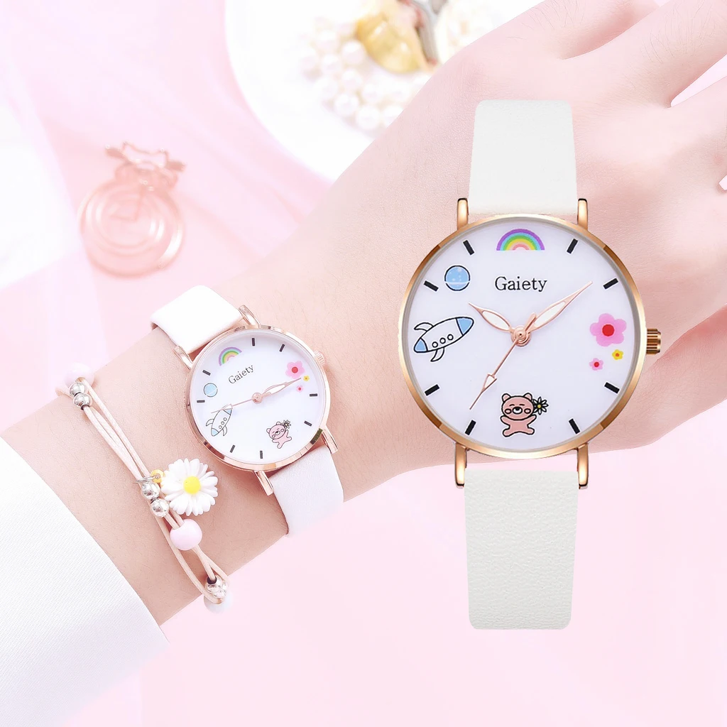 Elegante Frauen Leder Band Uhr Casual Damen Quarz Armbanduhr Mode Weibliche Armband Mit Uhr Set ClocksReloj Mujer