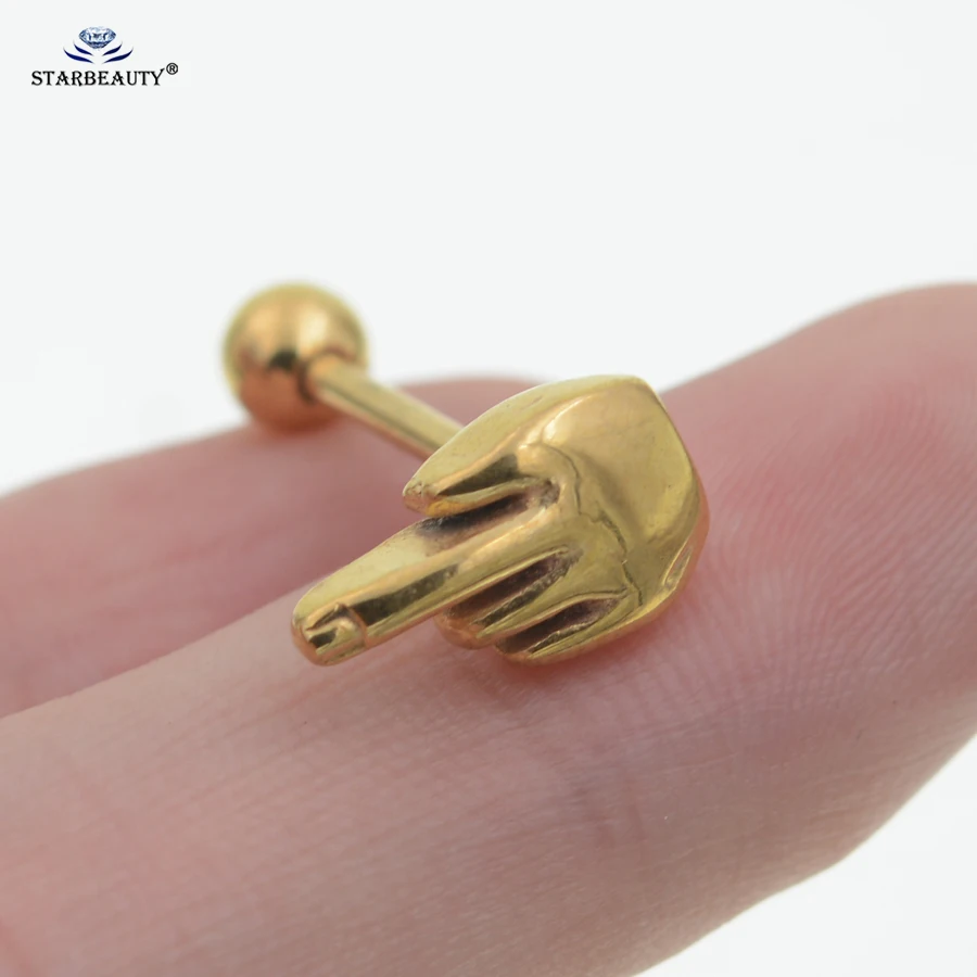 Уникальный Панк средний палец вверх язык кольцо пирсинг в из Нержавеющей Стали