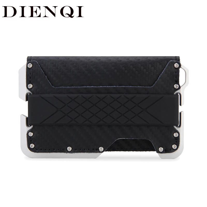 

DIENQI Rfid держатель для карт, мужские кошельки, натуральная кожа, углеродное волокно, кошелек, сумка для денег, мужской тонкий кошелек Magsafe, мета...
