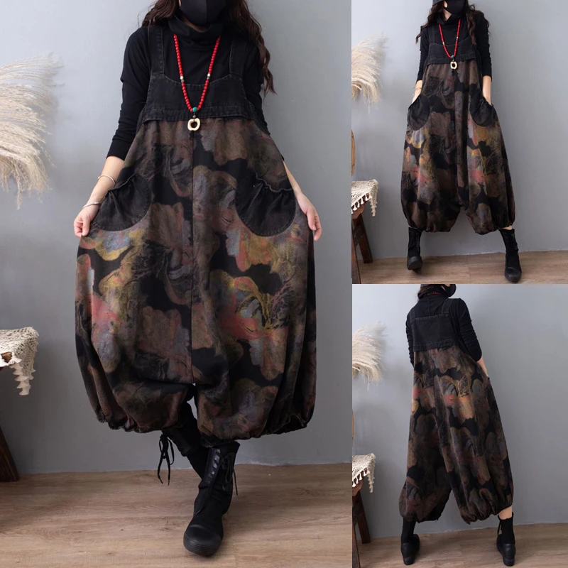 Джинсовые комбинезоны большого размера с заниженной ластовицей мешковатые