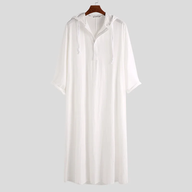 Muslim Men Arabic Style Simple Long Men's Long-sleeved Solid Color Breathable Robe Muslim, Saudi Arabia, Dubai Men's Robe  S-5XL