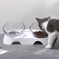 non slip cat bowl double bowl transparent pet bowl food water dog feeder pet supplies automatic drinking water storage container