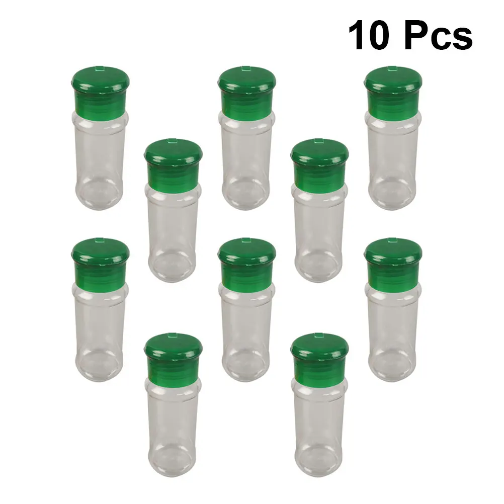 10/12/24pcs Plastic Spice Pot Seasoning Bottles Pepper Shakers Salt Jar Condiment Can Cruet For BBQ Kitchen Herb Spice Tools - Цвет: green 10pcs