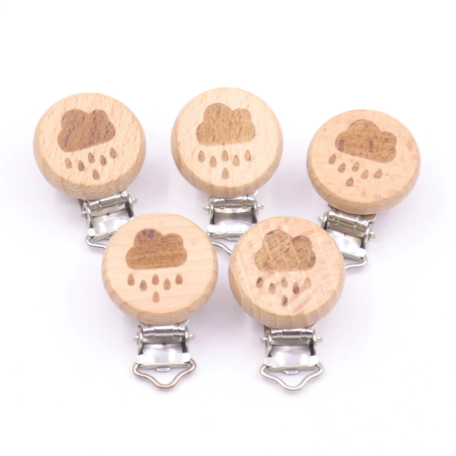 5 uds 5 Estilo encantador haya de madera Clip de animales de dibujos animados patr&oacute;n de idiota Cadena de chupete para beb&eacute; mordedor Clip para chupete Accesorios-4