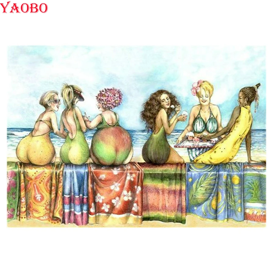 Полностью квадратная/круглая дрель Diy Алмазная картина для отдыха на море женщин