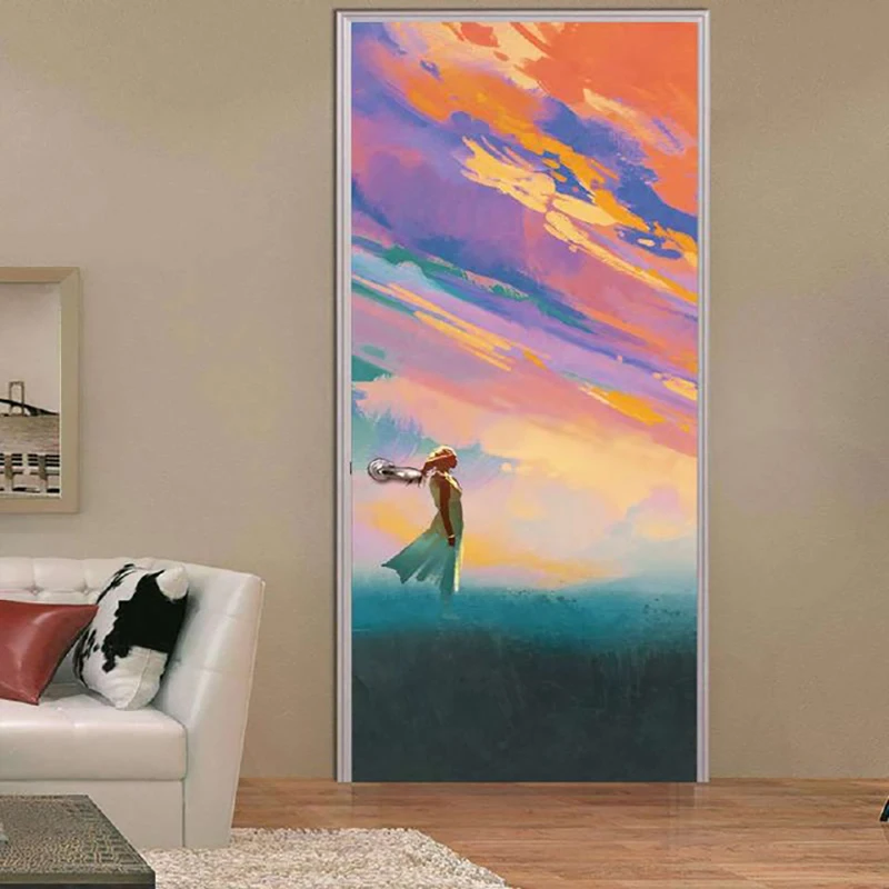 Самоклеющийся домашний декор акварельный абстрактный пейзаж постер 3D дверь