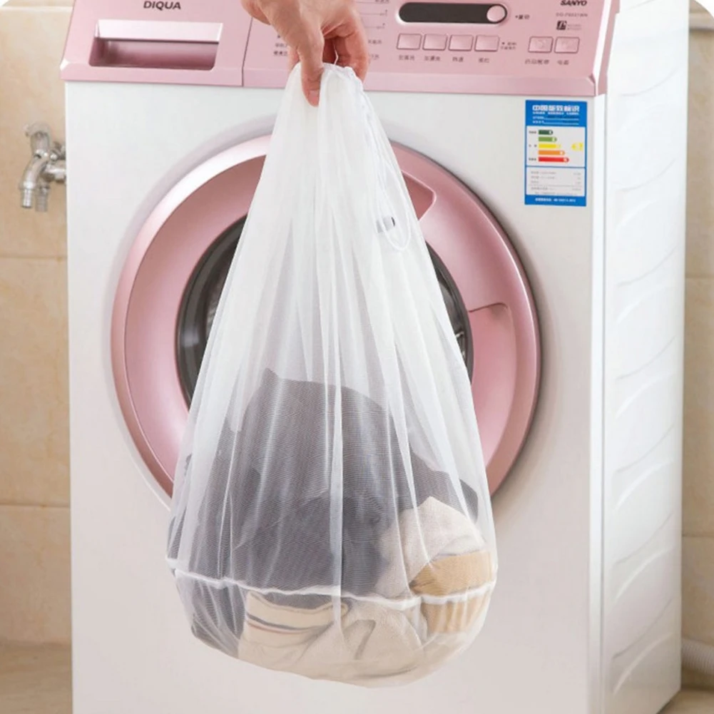 

Nylon Mesh Washing Bag Underwear Bra Laundry Bag Basket Household Clean Organizer Drawstring Beam Port Household Cleaning Supply