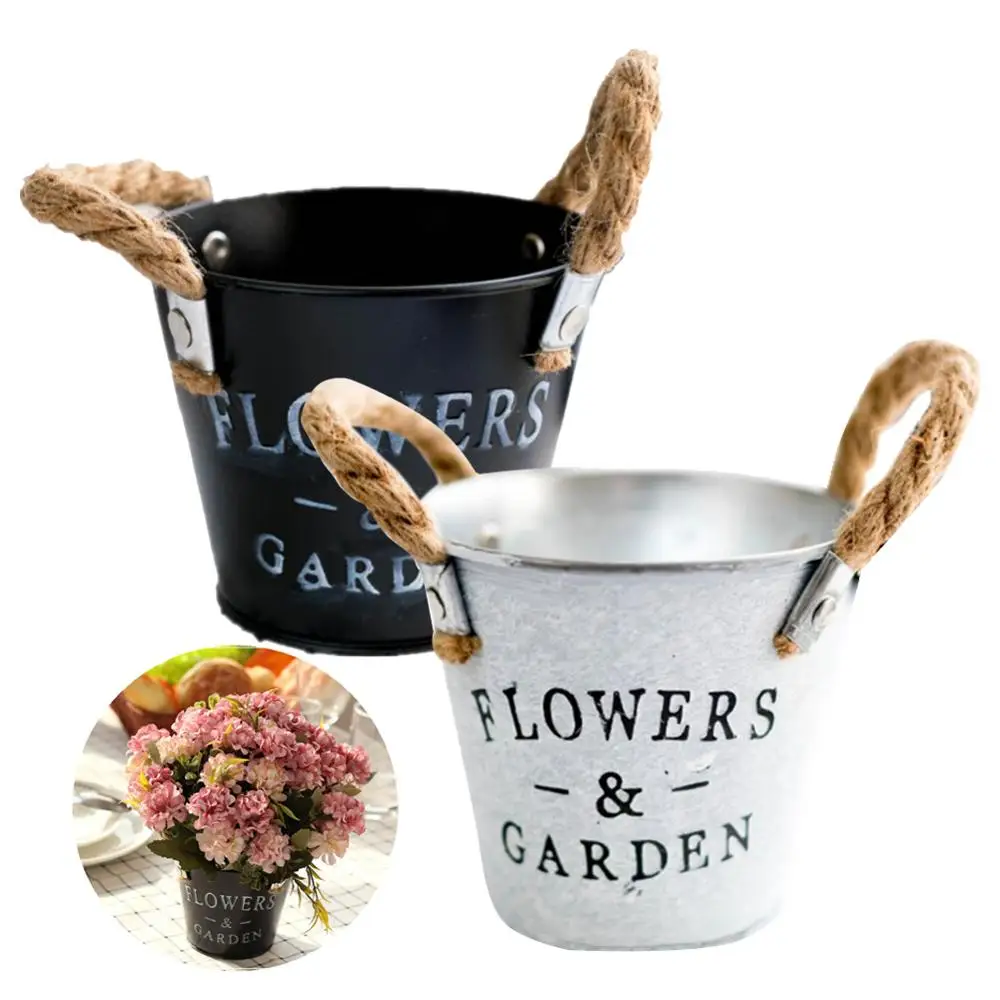 

Цветочный горшок реквизит для фотографий ретро подарки антикоррозийный винтажный нержавеющий металл железный балкон Настольный Декор боч...