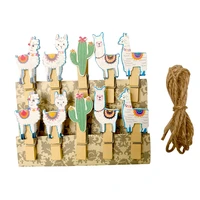 10packslot cartoon alpaca wooden clip decor memo paper clips stationery clothespin craft clips pegs