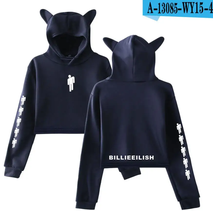Kpop Billie Eilish Женская толстовка укороченный топ с кошачьими ушками и капюшоном мягкая Толстовка Harajuku зимние женские толстовки открытые Большие размеры 4XL - Цвет: model 4