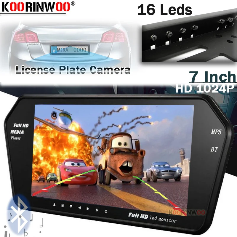 Koorinwoo Беспроводной приемный медиа для sony CCD чип 1024P автомобильный монитор 7 дюймов камера заднего вида ЕС номерной знак камера задний резервный Bluetooth Вызов USB киноплеер автомобильный парковочный экран видео RCA