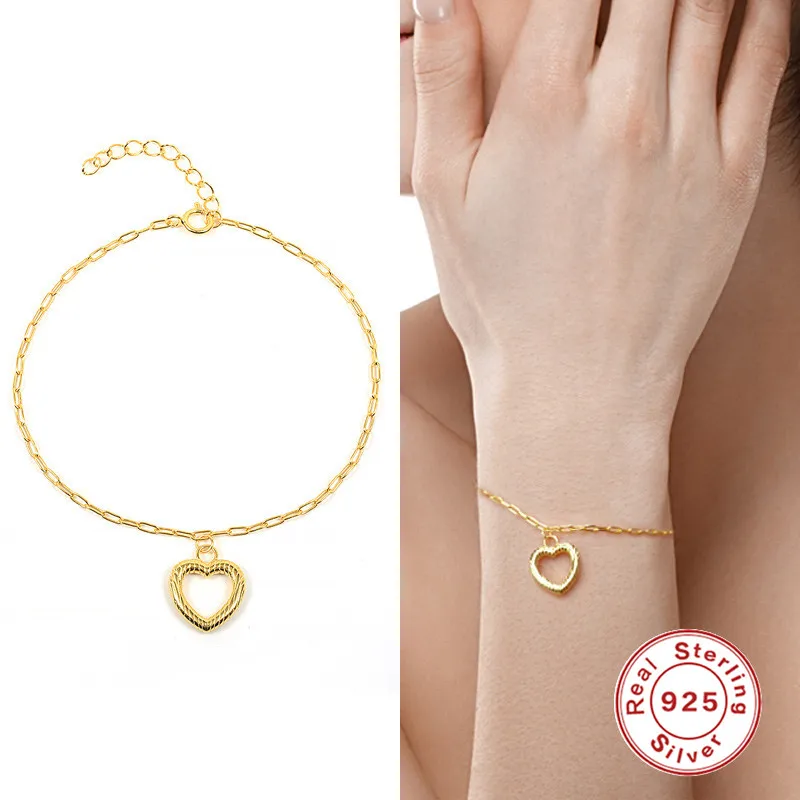 

BOAKO 925 Sterling Silver Punk Thick Chain Bracelet Female Bohemian Geometric Chain Heart OT Buckle Bracelet Jewelry Party Gift