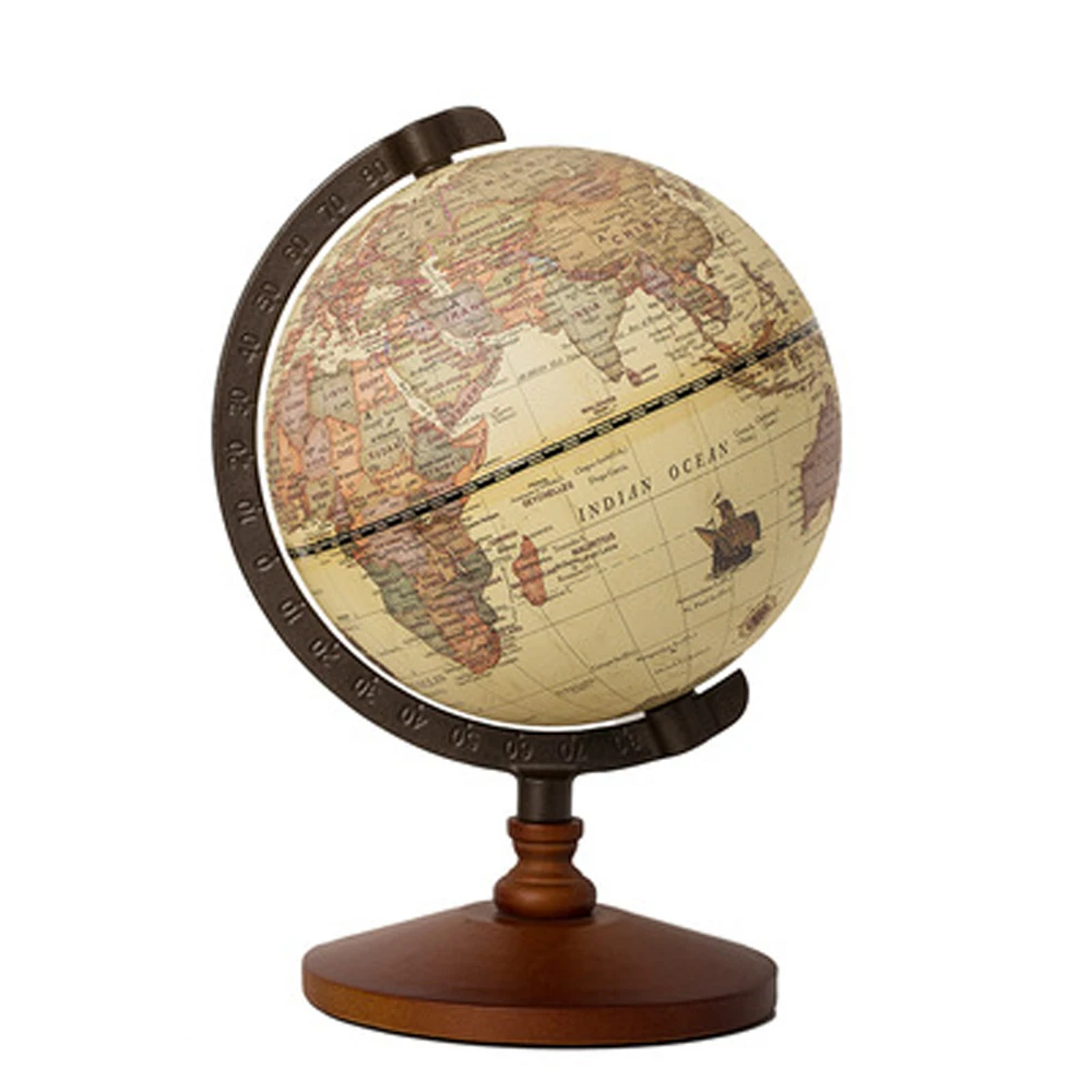 

22cm World Globe Earth Map In English Retro Wooden Base Terrestrial Globe Geography Education Decorative Globe Bussiness Gift