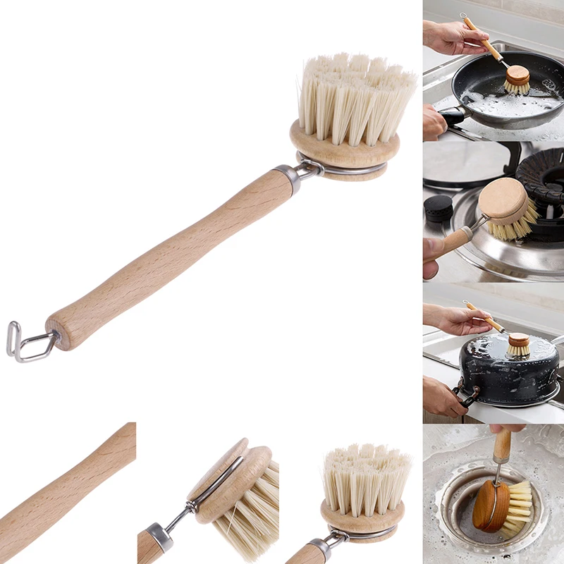 

Натуральный из дерева, с длинной ручкой кастрюлю кисть тарелка моющая Чистящая Щетка бытовой Кухня чистящие средства