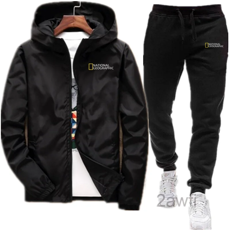 

2021Men Sportswear New Spring Autumn Tracksuit 2 Piece Sets Sports Suit Jacket+Pant Sweatsuit Male Fashion Print Clothing Size