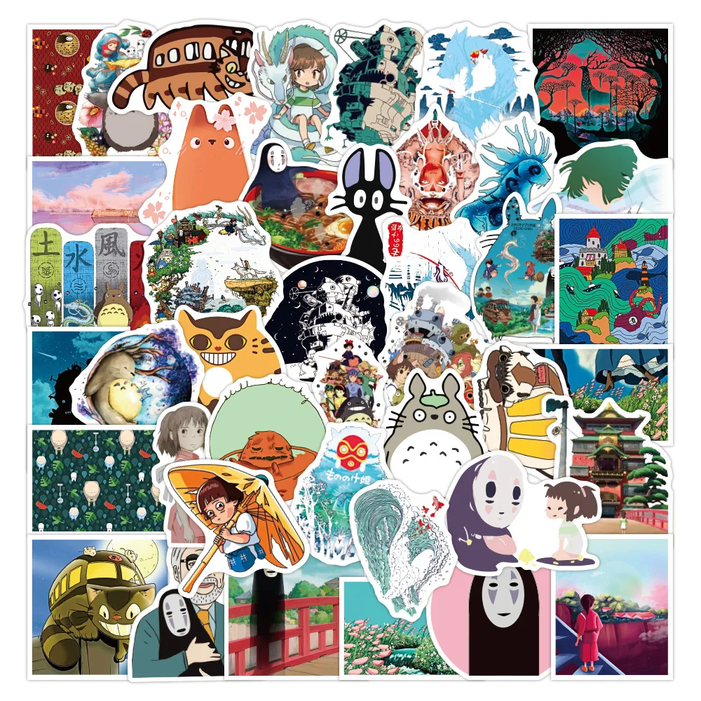 

50 наклеек в японском стиле аниме ghiсот, Хаяо, Миядзаки, наклейки с пиратными узорами для холодильника, автомобильного шлема, подарок, блокнот...