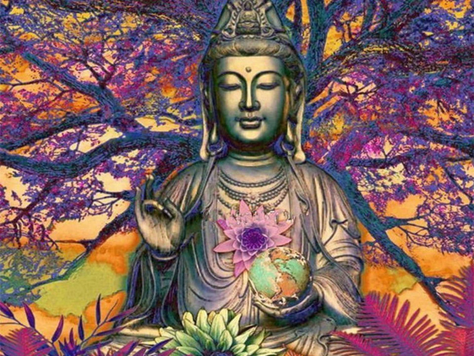 Алмазная 5D Вышивка Лотос и Будда полностью покрытая своими руками 3D живопись