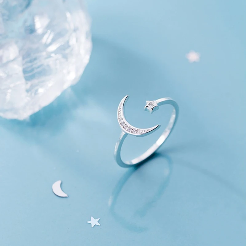 Кольцо обручальное со звездой и луной с кристаллами | Украшения аксессуары