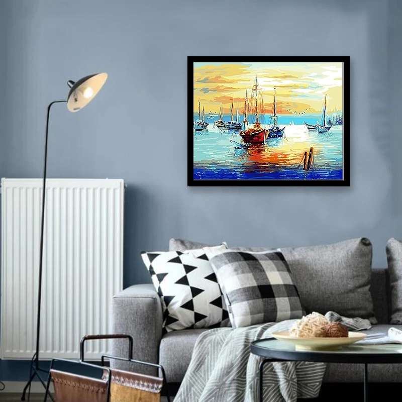 Paint By Numbers Diy Acrylic Painting Kit for Kids &amp Adults Beginner - 16X20 Inch Boat (Without Frame) | Дом и сад