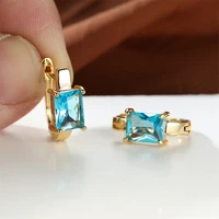 elegant fashion rectangle cut aqua blue zirconia 14k gold clip hoop earrings for women bridal wedding engagement jewelry gift