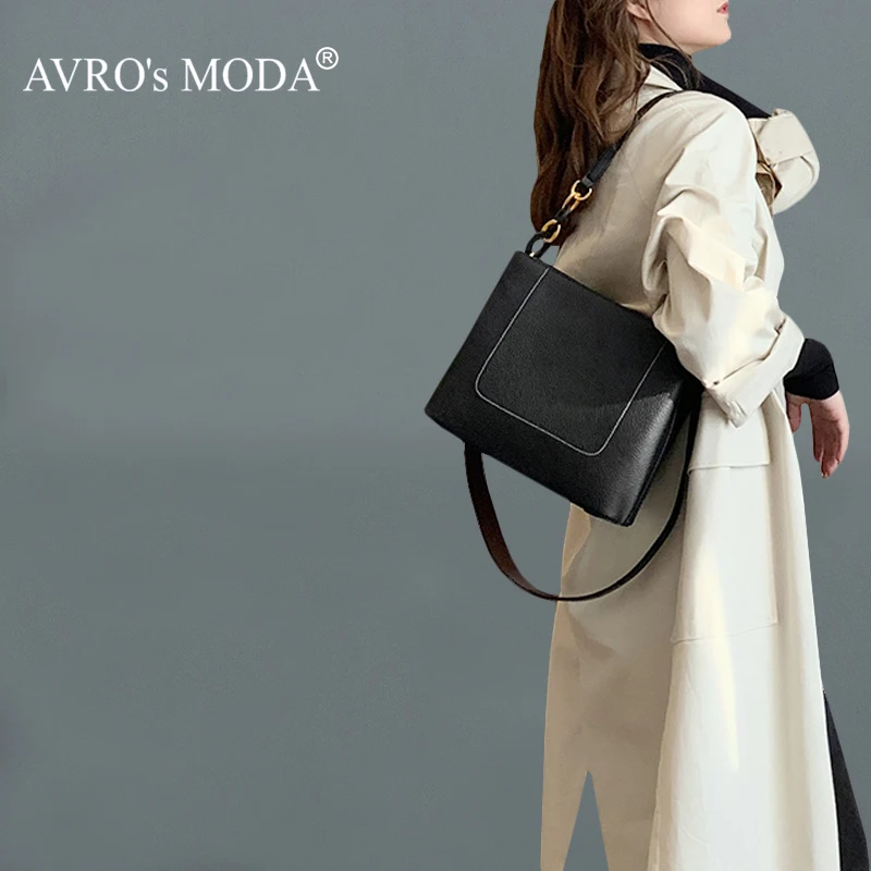 AVRO's MODA Fashion Casual Handbag Women Genuine Leather Shoulder Bucket Bags Ladies Luxury Designer Retro Crossbody Tote Bag