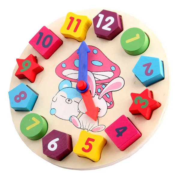 

Baby Kids Wooden Toys Digital Geometry Clock Educational Toy Blocks Toys