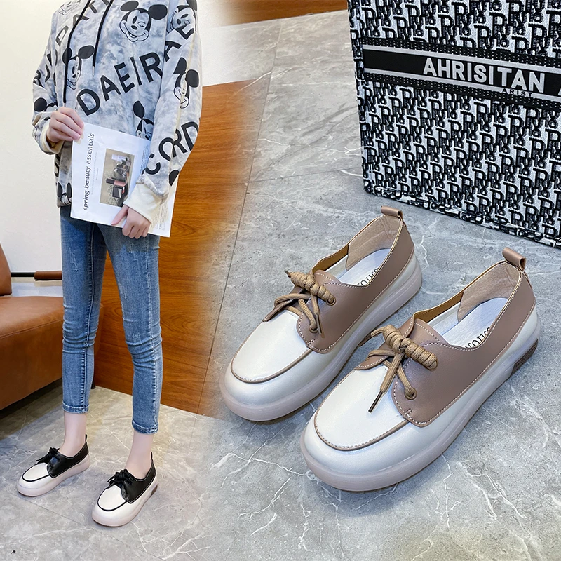 

Кроссовки женские из натуральной воловьей кожи, Повседневная Удобная обувь на плоской подошве, Вулканизированная подошва, белые, большие р...