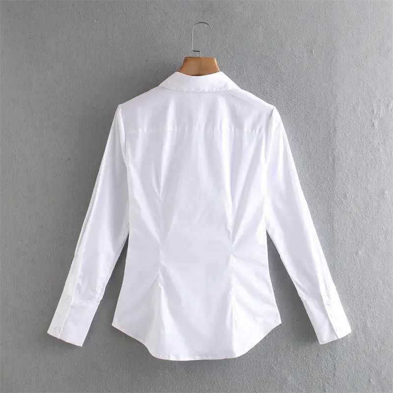 

2021 Spring Autumn Women ZA Shirts White Plain Office Lady Turn Down Collar Blouses FemaleTops Loose Korean Style Blusas