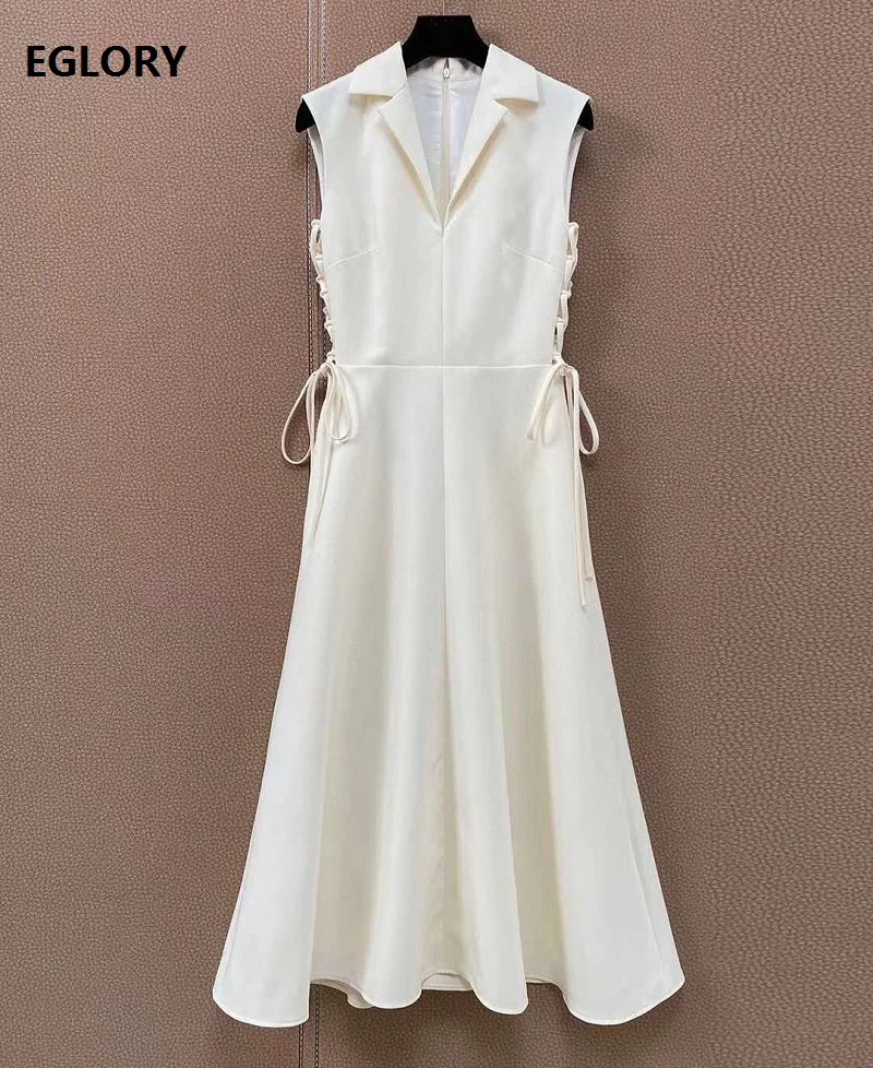 

Женское Хлопковое платье без рукавов, белое или серое платье с отложным воротником, украшенное перекрестными нитями, Осень-зима 2020